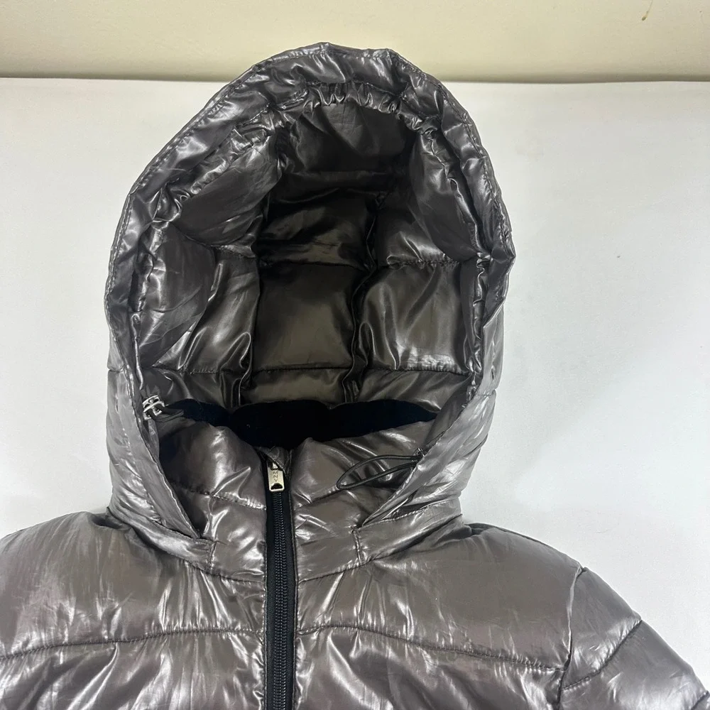 Marc New York Andrew Marc Womens XS Puffer Jacket Metallic Grey Hooded Long Coat